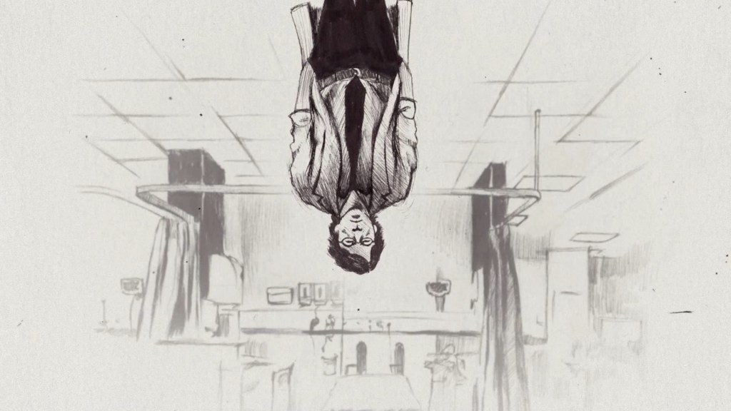 Illustration showing a man upside down